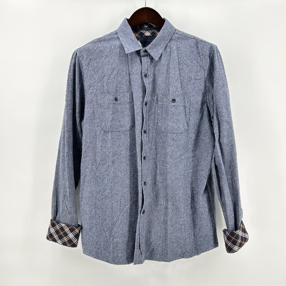 Nomad Alexander Herringbone Shirt Mens L Navy White Flip Cuff Button Up Rugged
